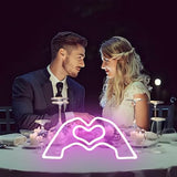 HMASYO Heart Hands Neon Sign Love Finger Neon Light, Pink Heart Neon Sign Light with Dimmer and USB, LED Wall Art for Music Lover Bedroom Game Room Bar Party Wedding Birthday Christmas Decor 15.7"