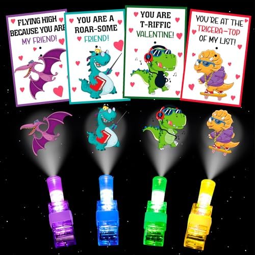 28 Pack Valentines Cards for Kids with Finger Lights, Valentines Day Gifts for Kids, Light Up Toys Bulk Valentines Day Cards for Kids Classroom School Exchange Prize Goodies Bag Filler Party Favors