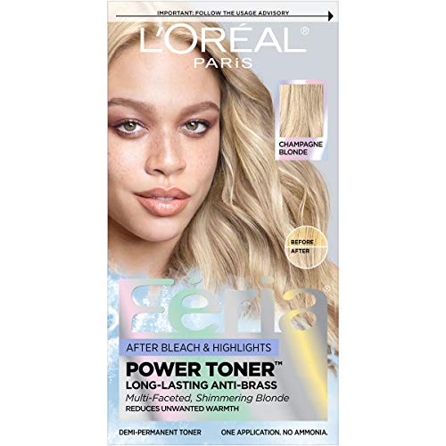 L’Oréal Paris Feria Long-Lasting Anti Brass Power Hair Toner, Champagne Blonde, 1 Application