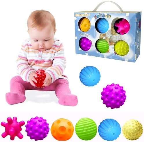 Baby Textured Multi Sensory Toys Massage Ball Gift Set BPA Free for Toddlers 1-3 Soft Balls Montessori Infant Baby Toys 6 to 12 Months 6 Pack