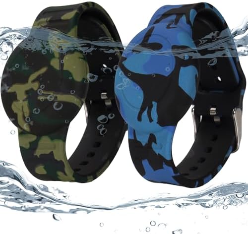 2 Pack Waterproof AirTag Bracelet for Kids, Hidden Printed Wristband for Apple Air Tag, Silicone AirTag Holder GPS Tracker Case for Band for Child Toddler, Secure Anti-Lost Protection(Camouflage)