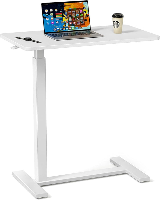 Sweetcrispy Overbed Bedside Table with Wheels, Adjustable Hospital & Home Use Bed Table, Rolling Laptop Table, Mobile Standing Desk, White