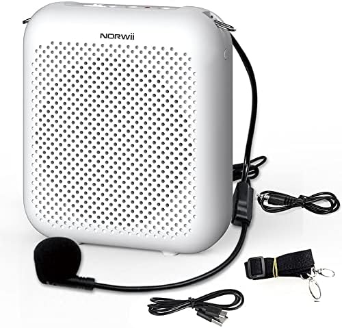 NORWII S358 Portable 2000mAH Rechargeable Voice Amplifier with Wired Microphone Headset & Waistband, Personal Microphone and Speaker for Teachers, Presentation, Tour Guides (White)