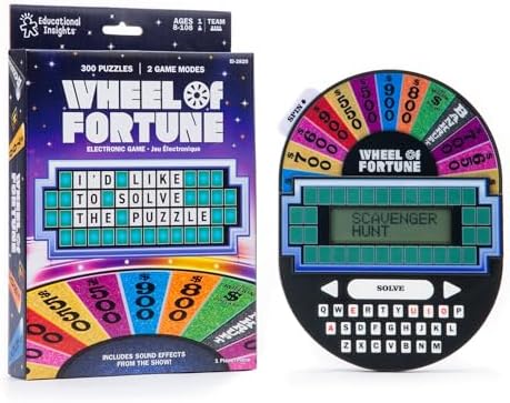 Educational Insights Wheel of Fortune Game - Handheld Electronic Game, Puzzle Games for Kids and Adults, Wheel of Fortune Gifts for Ages 8+, Easter Basket Stuffers