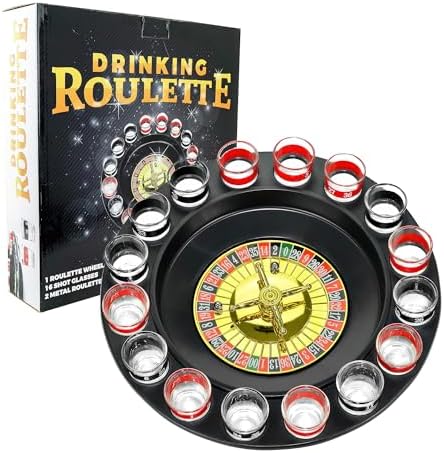 Fairly Odd Novelties Shot Roulette Drinking Game - Ultimate Shot Glass Roulette Drinking games for adults - 16pcs Red/Black Set for Party, White Elephant, Adult Game Nights - Spin & Sip with Laughter!