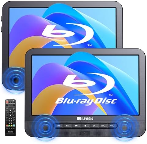 10.1'' Portable Blu Ray Player for Car with Rechargeable Battery, Dual Screen Blu Ray DVD Player Support 1080P Video, Dolby Audio, HDMI Out, Sync Screen, Last Memory, Region Free, USB/SD