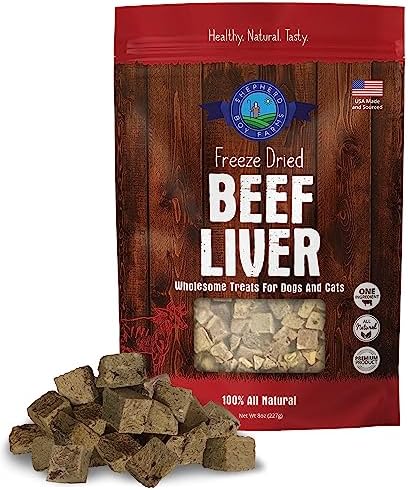 Freeze Dried Dog and Cat Treats, Beef Liver, All Natural Single Ingredient Freeze-Dried Dog Treat & Dog Snacks, Made in USA, High Protein, Essential Nutrition of Raw Dog Food, 8oz