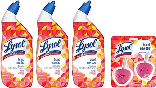 LYSOL Toilet Bowl Cleaner Variety Pack with Mango & Hibiscus: Clinging Toilet Cleaner (24 oz) 3 each, Automatic Toilet Bowl Cleaner 2 each