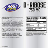 NOW Sports Nutrition, D-Ribose 750 mg, Certified Non-GMO, Energy Production*, 120 Veg Capsules