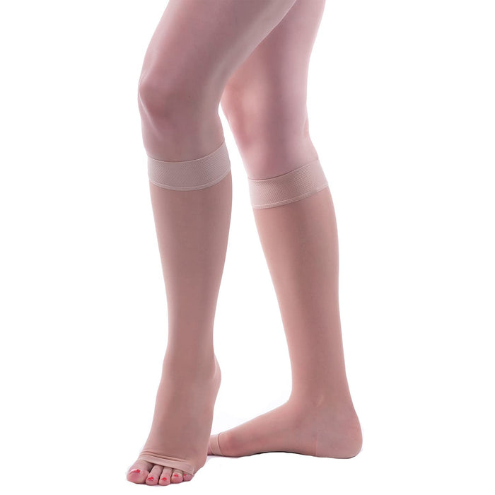 Allegro 20-30mmHg Essential 19 Sheer Support Open Toe Compression Sock - Unisex, Open Toe, Knee High Support Stockings