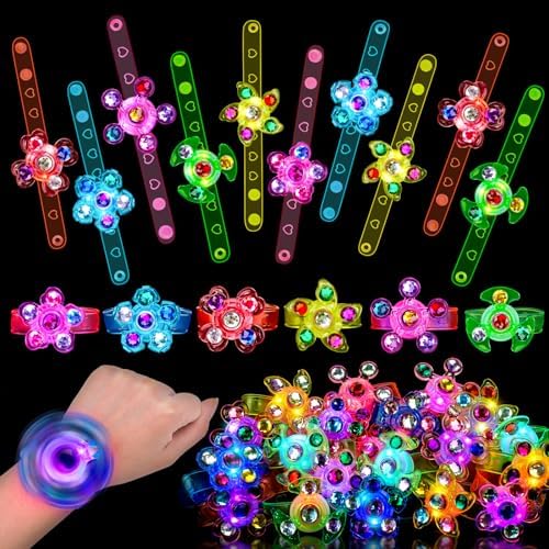 24PCS LED Light Up Fidget Spinner Bracelets Party Favors Bulk for Kids 4-8 8-12 Easter Egg Fillers Goodie Treat Bag Stuffers Treasure Box Toys Carnival Prizes Birthday Return Gifts for Boys Girls