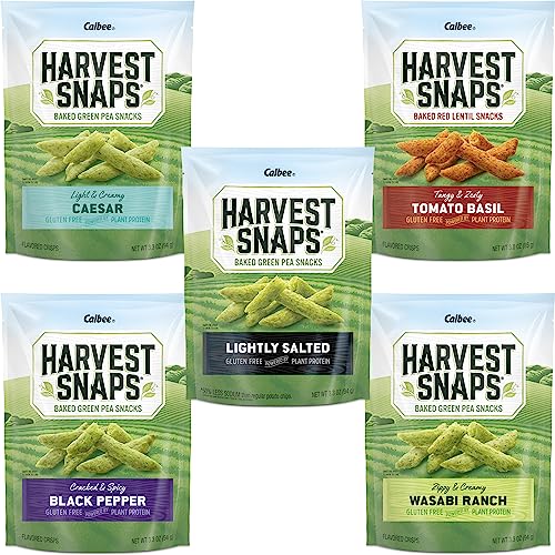 Harvest Snaps Veggie Chips (Variety Pack 5 Flavors) | Powered by Plant Protein, Gluten Free, Non-GMO Baked Vegetable Crisps | Made in USA (5 Snack Packs)