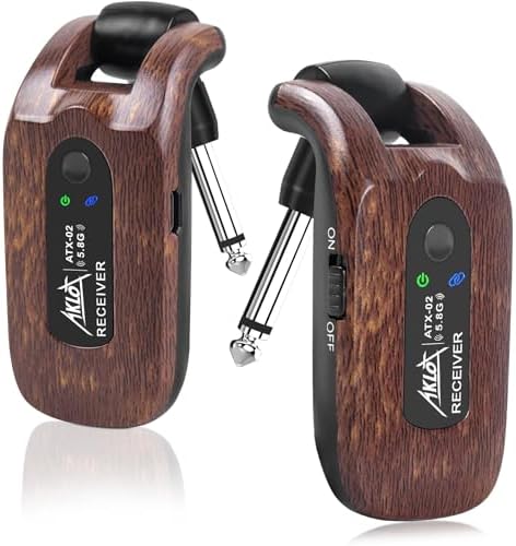 AKLOT Wireless Guitar System Transmitter Receiver Set 5.8G Hz Built-in Rechargeable Lithium Battery Digital for Electric Guitar Bass (5.8GHz)