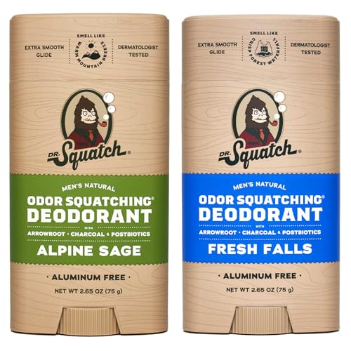 Dr. Squatch Natural Deodorant for Men – Odor-Squatching Men's Deodorant Aluminum Free - Alpine Sage + Fresh Falls (2.65 oz, 2 Pack)