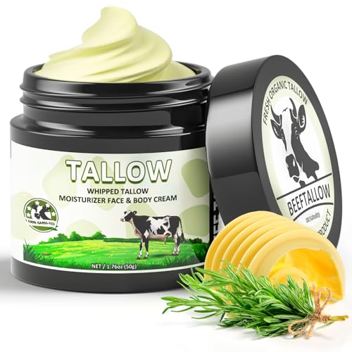 Beef Tallow for Skin, Tallow Balm, Beef Tallow Face Moisturiser, 100% Grass Fed Beef Tallow for Skin Care - Natural Handmade Lotion Whipped Beef Tallow