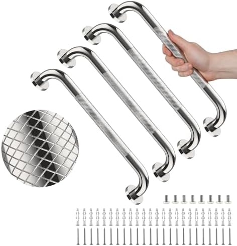 4 Pack 16 Inch Shower Grab Bar, YuanDe Chrome Bathroom Grab Bar Handle w/Anti-Slip Knurled Grip, Stainless Steel Bath Balance Bar,1" Diameter Safety Hand Rail Support,Handicap Injury Elderly Senior