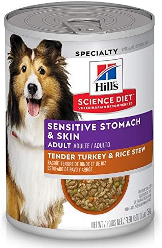 Hill's Science Diet Wet Dog Food, Adult, Sensitive Stomach & Skin, Tender Turkey & Rice Stew, 12.5 Oz Cans (Pack of 12)