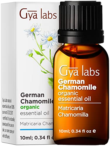 Gya Labs Organic German Chamomile Essential Oil for Diffuser - German Chamomile Oil for Skin - German Chamomile Essential Oil for Hair & Soaps - Sweet, Herbaceous Scent - (0.34 fl oz)