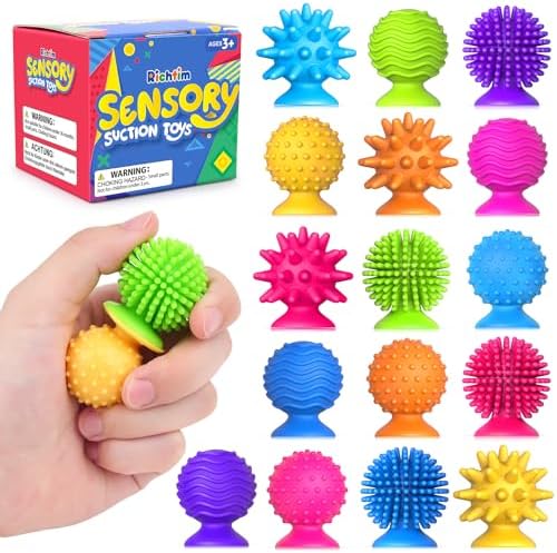 Sensory Fidget Toys Kids Adults: 16 Pack Textured Suction Toys for Autism Kids Calming - Quiet Anxiety Fidgets for Classroom - Bulk Fidgets for Classroom Prize - Easter Basket Stuffers Egg Fillers