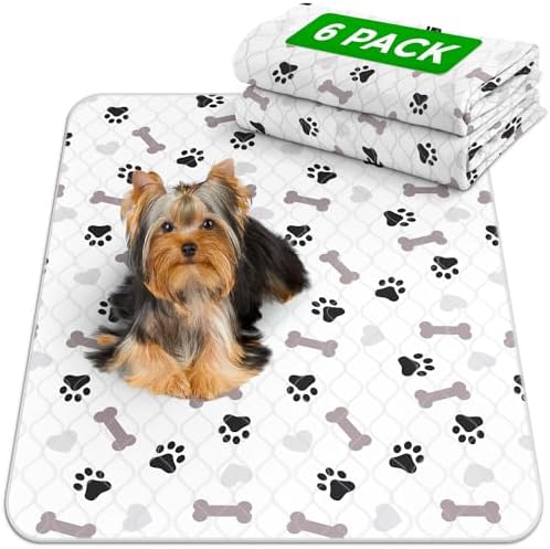 GREEN LIFESTYLE Washable Pee Pads for Dogs - Waterproof Reusable Puppy Pads with Anti-Slip Backing, Pet Training Pad for Puppy Playpen, Crate, Whelping Box, Potty Training (Pack of 6 - 30x34)