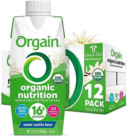 Orgain Organic Nutritional Protein Shake, Vanilla Bean - 16g Grass Fed Whey Protein, Meal Replacement, 20 Vitamins & Minerals, Fruits & Vegetables, Gluten Free, Non-GMO, 11 Fl Oz (12 Pack)