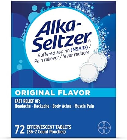 Alka-Seltzer Effervescent Tablets Original Flavor, Fast Multi-Symptom Relief from Headache and Body Ache, Dissolvable Effervescent Fizzy Tablets, 72 Ct