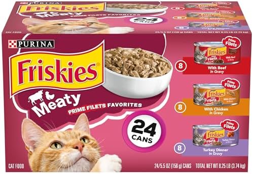 Purina Friskies Gravy Wet Cat Food Variety Pack, Prime Filets Meaty Favorites - (Pack of 24) 5.5 oz. Cans
