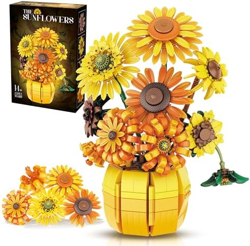 Sunflower Building Set Flowers with Vase Van Gogh Botanical Collection for Adult -1009pcs Compatible with Lego
