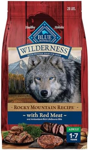 Blue Buffalo Wilderness Rocky Mountain Recipe High-Protein Adult Dry Dog Food, Made in the USA with Natural Ingredients Plus Wholesome Grains, Red Meat, 28-lb. Bag