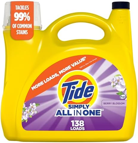 Tide Simply All-In-One Liquid Laundry Detergent, Berry Blossom Scent, 138 Loads, 182 fl oz