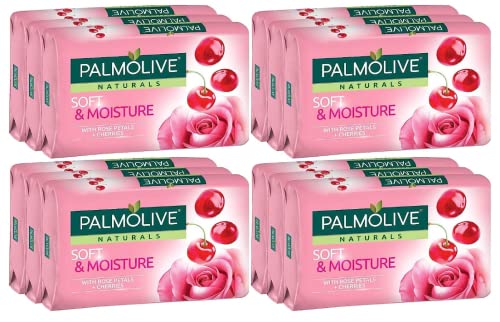 Palmolive Naturals Soft & Moisture Bar Soap with Rose Petals & Cherries, 80 G / 2.8 Ounce Bars, 3 in a Pack (Pack of 4) Total 12 Bars