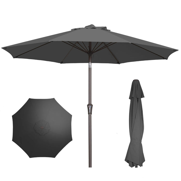 PatioKingdom 9FT Patio Outdoor Umbrella-UPF 50+ Sun Shade with Wind Vent, Push-Button Tilt & Smooth Crank Lift, Rust-Resistant Fiberglass Frame for Garden, Backyard,Yard (Gray)