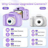 Seckton Upgrade Kids Selfie Camera, Christmas Birthday Gifts for Girls Age 3-9, HD Digital Video Cameras for Toddler, Portable Toy for 3 4 5 6 7 8 Year Old Girl with 32GB SD Card-Purple White