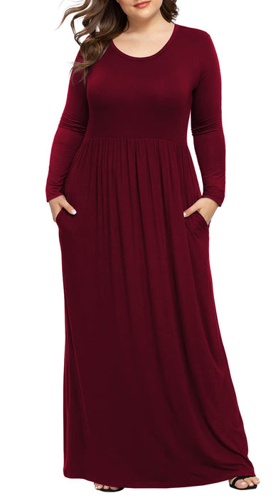 LONGYUAN Women Plus Size Dresses Christmas Casual Long Sleeve Comfy Maternity Dress with Pockets Burgundy 2XL