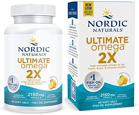 Nordic Naturals Ultimate Omega 2X, Lemon Flavor - 60 Soft Gels - 2150 mg Omega-3 - High-Potency Omega-3 Fish Oil with EPA & DHA - Promotes Brain & Heart Health - Non-GMO - 30 Servings