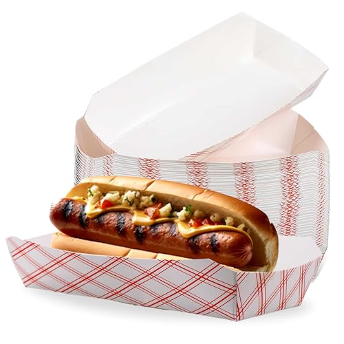 7" Red Checker Paper Hot Dog Trays- Pack of 100ct