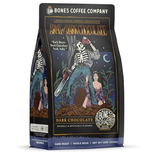 Bones Coffee Company Decaf Army Of Dark Chocolate Flavored Coffee Beans, Whole Bean Coffee Dark Roast Low Acid Decaffeinated, Dark Chocolate Flavor (12 oz)