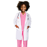 Meland Doctor Costume for Girls - Kids Scrubs with Lab Coat & Carry Bag, Doctor Dress Up for Halloween, Career Day Role Play(Pink,3-4 Years)