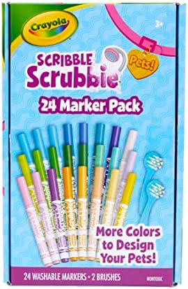 Crayola Scribble Scrubbie Pets Marker Set, 24 Washable Markers For Kids, Gifts For Girls & Boys [Amazon Exclusive]