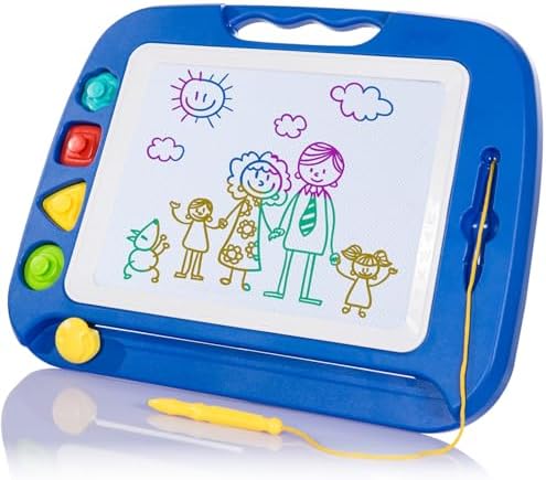 SGILE Large Magnetic Drawing Board - 4 Colors 16×13in Writing Painting Doodle Pad with 4 Stamps for Toddlers, Learning Educational Toy Etch Sketch Gift for 36+ Month Kids Girls Boys, Blue