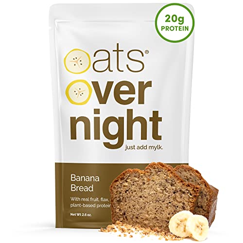 Oats Overnight Banana Bread - Vegan Overnight Oats with 20g Protein, High Fiber Breakfast Protein Shake - Gluten Free Oatmeal, Non GMO High Protein Oatmeal (2.6 oz per meal) (8 Pack)