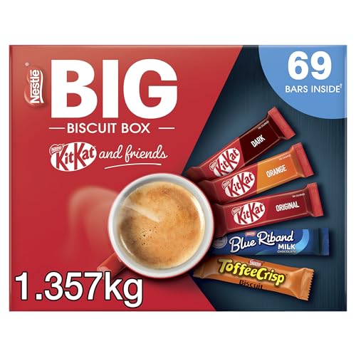 Kit Kat and Friends Big Biscuit Box, 69 Assorted Chocolate Biscuit Bars Including KitKat, Blue Riband, and Toffee Crisp, 1.357 KG, 3 Lbs Total