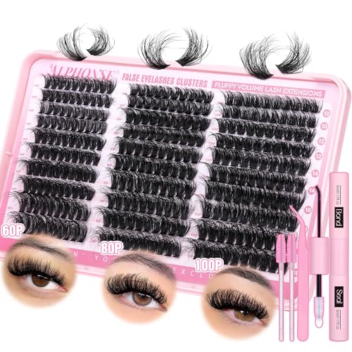 Fluffy Lash Clusters Kit 300pcs DIY Lash Extension Kit 60D+80D+100D Individual Lashes D Curl 10-18mm Cluster Eyelash Extensions Kit with Lash Bond and Seal and Tweezers by ALPHONSE