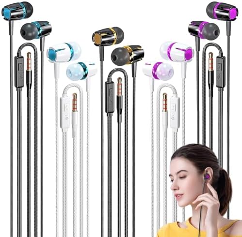 Rayleigh Wired Earbuds 5 Pack, Earbuds Headphones with Microphone, Earphones with Heavy Bass Stereo Noise Blocking, Compatible with iPhone, with iPad and Android Devices, MP3, Fits All 3.5mm Devices