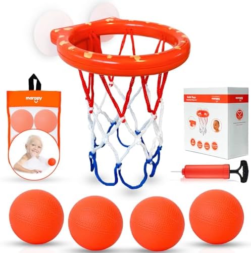 Bath Toys, Bathtub Basketball Hoop for Toddlers Kids, Boys and Girls with 4 Soft Balls Set & Strong Suction Cup, Bathtub Shooting Game & Fun Toddlers Bath Toys for Boys or Girls