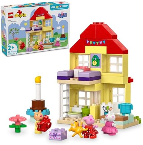 LEGO DUPLO Peppa Pig Birthday House Playset with 3 Animal Figures, Educational Toy for 2 Year Olds, Buildable Dollhouse for Creative Role Play, Peppa Pig Toy for Girls, Boys and Toddlers, 10433