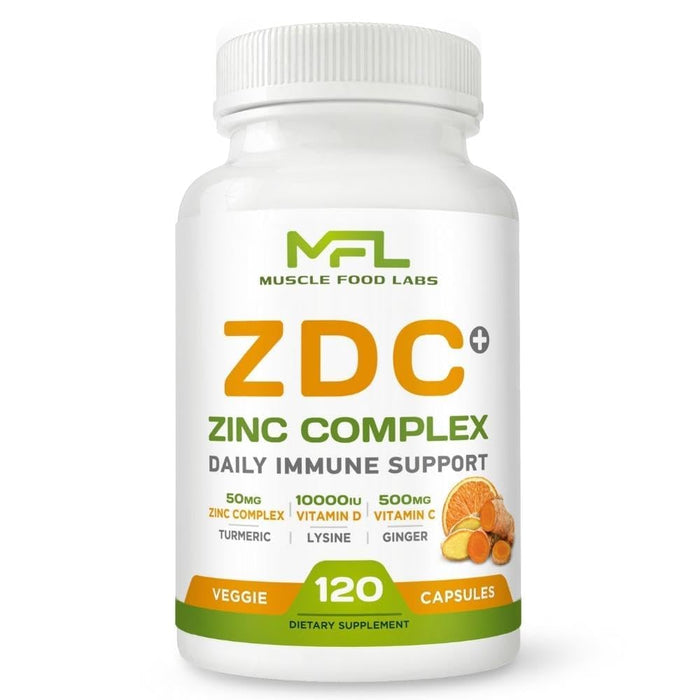 Z D C Plus | Vitamin C, 500mg | Vitamin D3, | Zinc, | Turmeric | Ginger | Lysine | Non-GMO & Gluten Free | Veggie Caps | 120 Servings