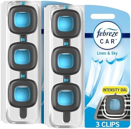 Febreze Car Odor-Fighting Car Freshener Vent Clip Linen & Sky, 0.06 fl oz, 3 Ct Pack of 2