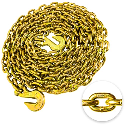 G80 Transport Binder Chain 1/4 Inch x 20 Foot Safety/Binder Chain with Clevis Grab Hooks 3,300 lbs Safe Working Load Logging Chain for Transporting Towing Tie Down Binding Equipment