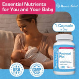 Mama's Select Postnatal Plus Multivitamin - Postnatal Vitamins for Breastfeeding Moms, Postpartum Vitamins, Lactation Support, MTHFR Safe Breastfeeding Supplements, 60 Gentle Veggie Capsules